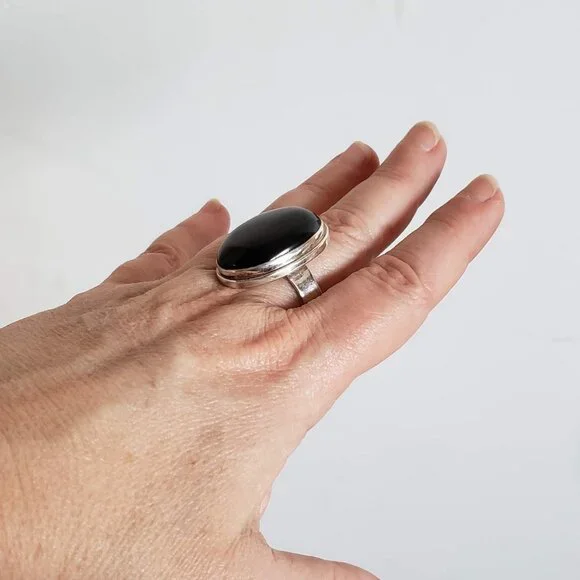 Big Unisex 925 BLACK ONYX Sterling Silver Ring Huge Large Women's Men's Jewelry - Picture 3 of 12